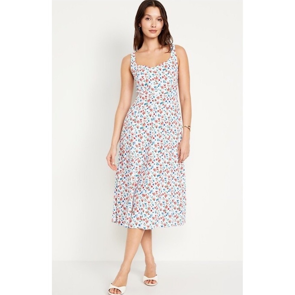 Old Navy Fit & Flare Linen Blend Americana Midi Dress Size XL SUMMER Feminine